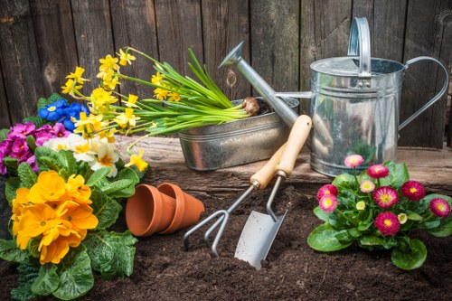 Gardener maintaining a neat residential garden in Westcombe Park